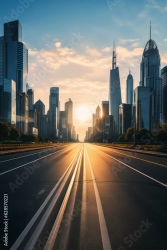 empty street with skyscrapers