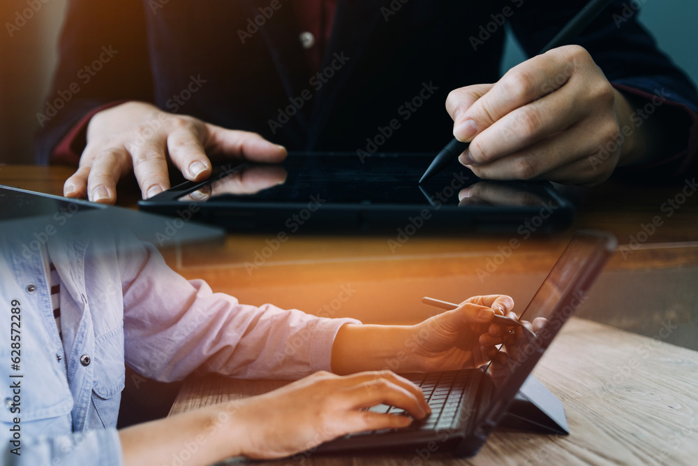 Document Businessman working modern computer Document Management System (DMS), Virtual online documentation database and process automation to efficiently manage files, Document Businessman working modern computer Document Management System (DMS), Virtual online documentation database and process automation to efficiently manage files,