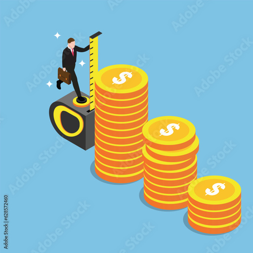 Investment measurement or benchmark, ROI, return on investment, wealth monitoring isometric 3d vector illustration concept for banner, website, illustration, landing page, flyer, etc.