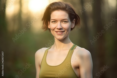 Ambitious Fitness: Woman in Light Green & Gold Yoga Tank Top, Outdoor Shots