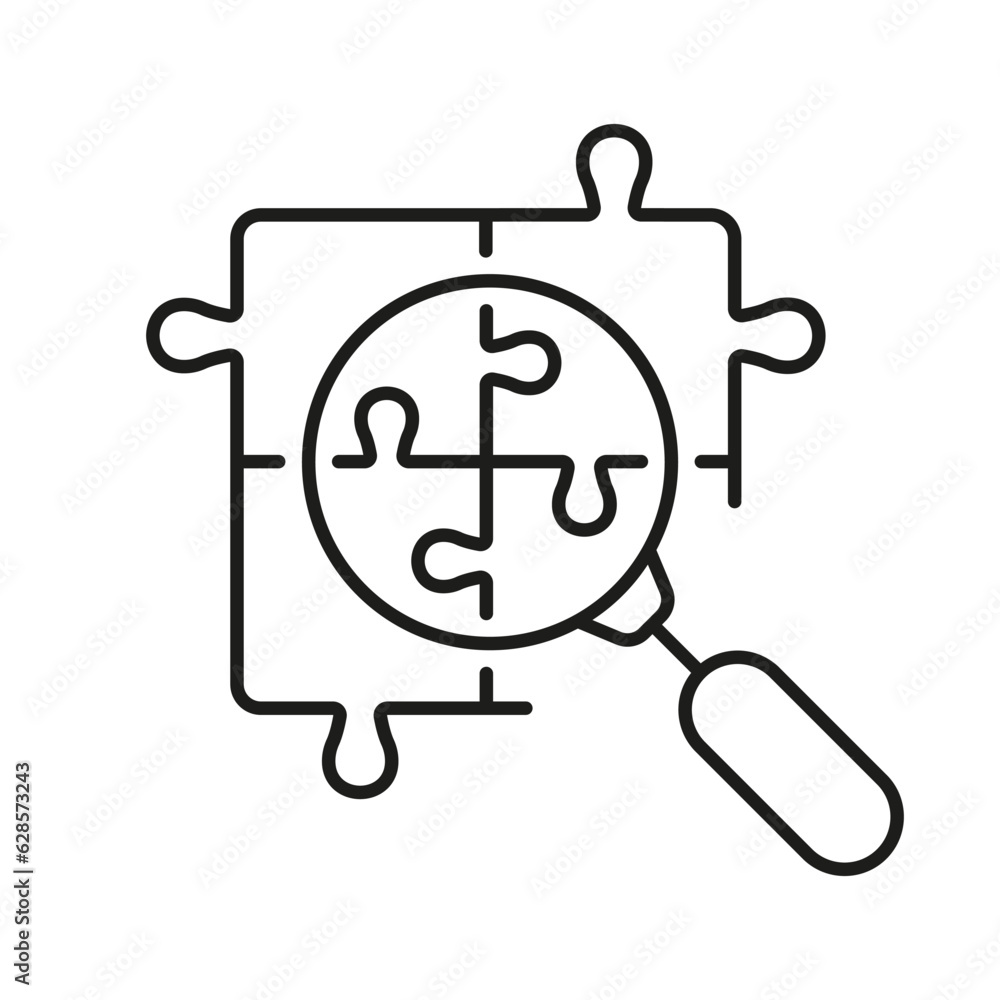 Puzzle Parts with Magnifier Line Icon. Jigsaw Pieces and Magnifying Glass Search Linear Pictogram. Teamwork Connection, Problem Solving Outline Sign. Editable Stroke. Isolated Vector Illustration Puzzle Parts with Magnifier Line Icon. Jigsaw Pieces and Magnifying Glass Search Linear Pictogram. Teamwork Connection, Problem Solving Outline Sign. Editable Stroke. Isolated Vector Illustration