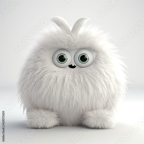 Fluffy monster, big eyes, 3d render, white background