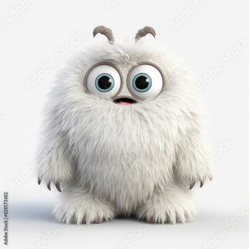 Fluffy monster, big eyes, 3d render, white background