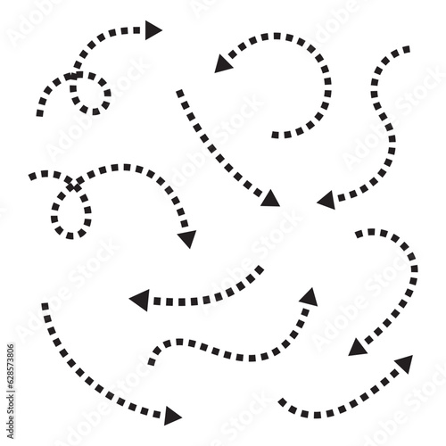 Curved dotted arrow. Zigzag arrow stripes design with dotted lines. Vector illustration.