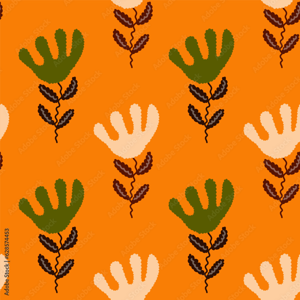 Fototapeta premium Unusual flower seamless pattern in simple style. Cute stylized flowers background.