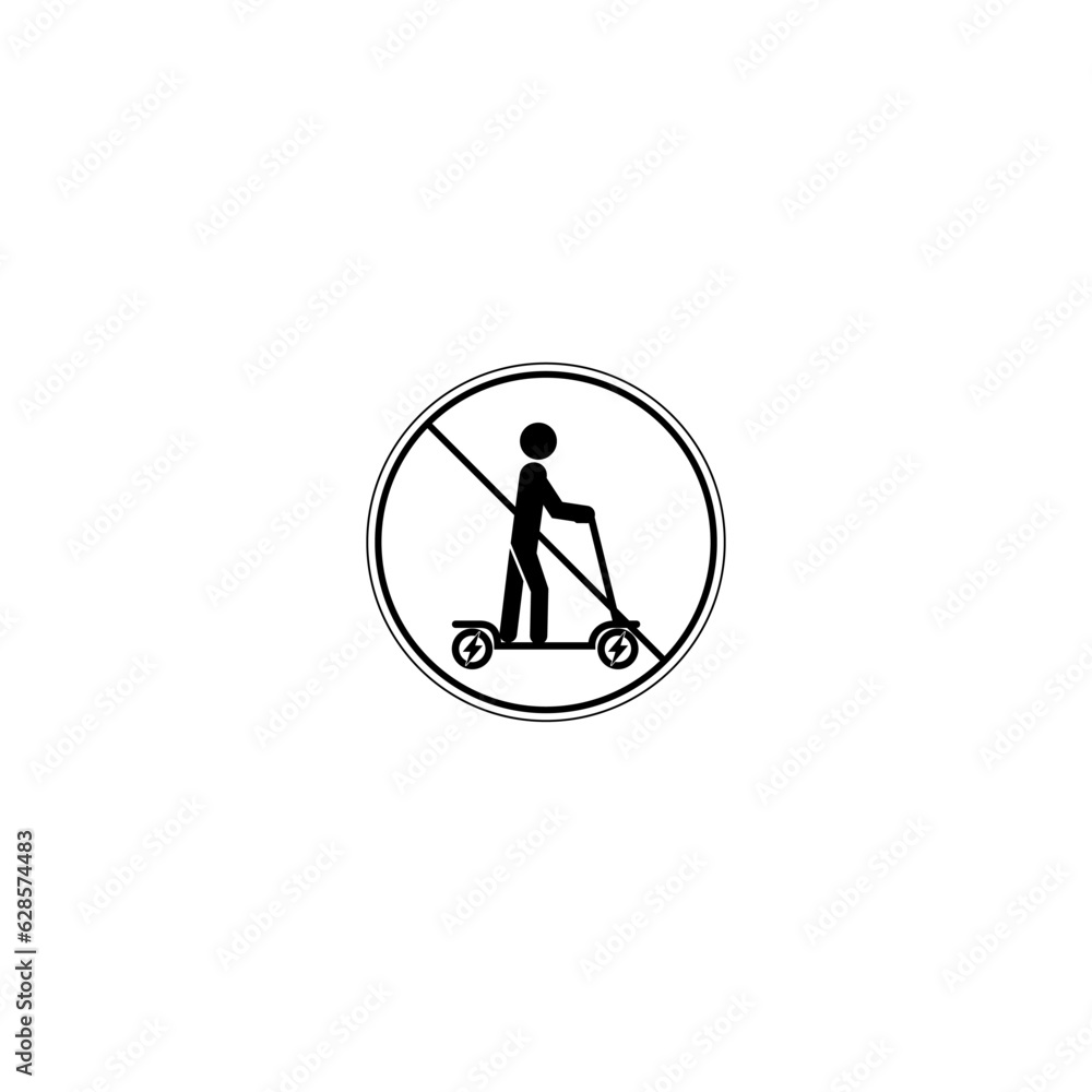 Electric Scooter Ban Silhouette Icon isolated on white background Electric Scooter Ban Silhouette Icon isolated on white background