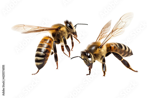 Very beautiful couple of Bee in flight isolated on white background PNG