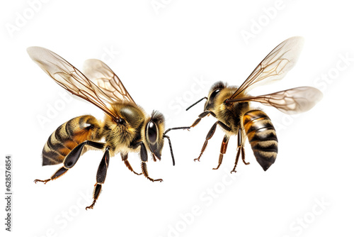 Very beautiful couple of Bee in flight isolated on white background PNG © JetHuynh