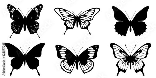 Butterfly logo icons set. Butterfly black icons in flat style. Butterfly image isolated.