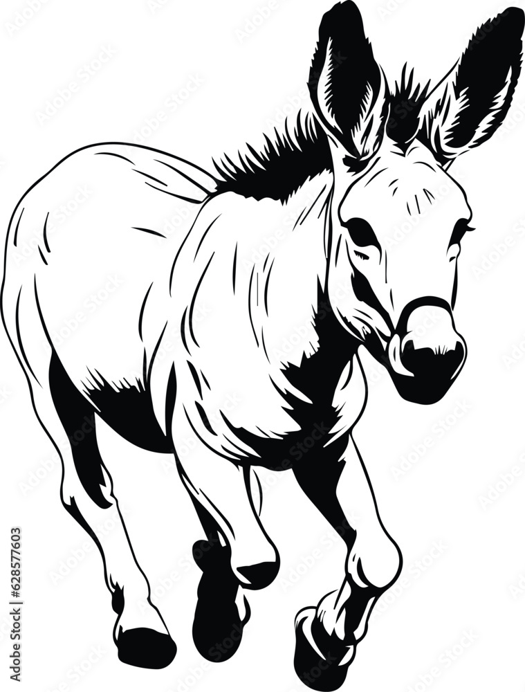 Baby Donkey Running Logo Monochrome Design Style
