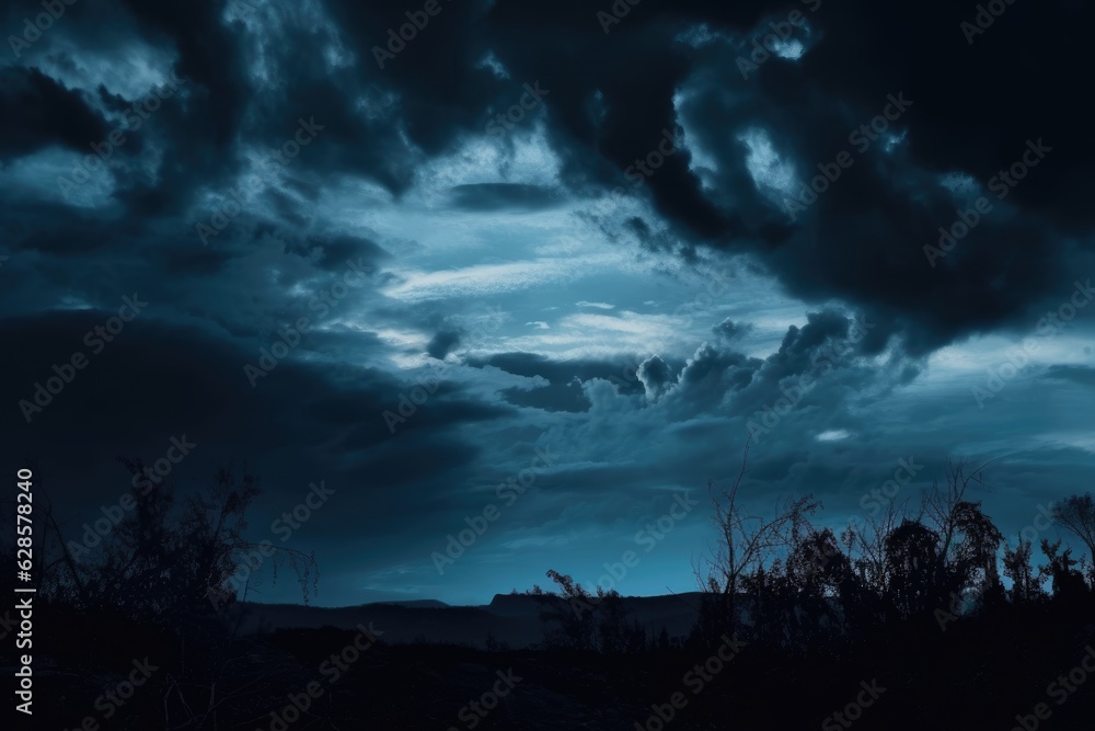 Clouds and Monochrome Landscapes: Dark Blue Sky's Allure at Twilight