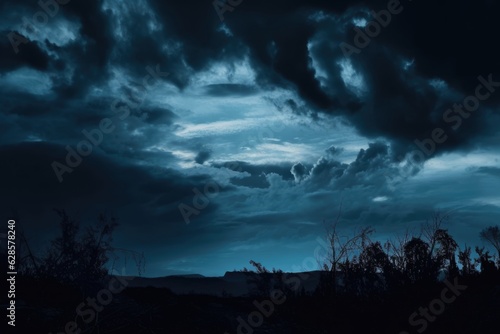 Clouds and Monochrome Landscapes: Dark Blue Sky's Allure at Twilight