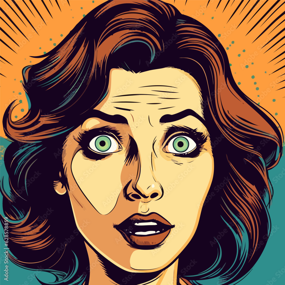 Face of an admiring or surprised woman. Retro pop art comic style.
