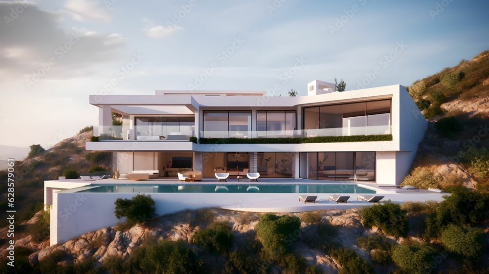 AI generated digital art of a luxurious villa on top of a hill in Crete,Greece
