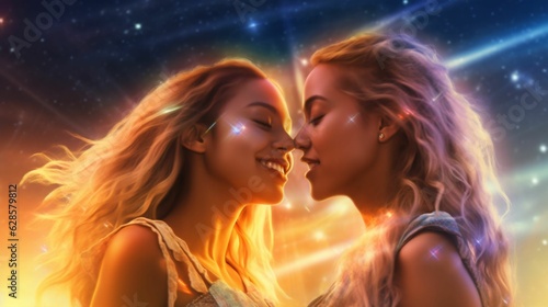 AI generated illustration of two loving each other women with a blurry background