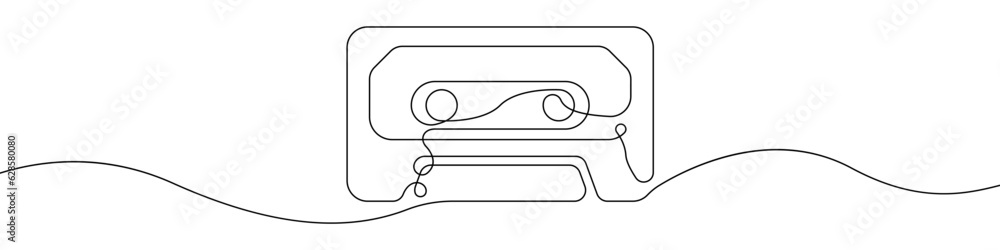 Cassette icon line continuous drawing vector. One line Cassette video player icon vector background. Vintage cassette icon. Continuous outline of a Tape cassette retro icon. Cassette icon line continuous drawing vector. One line Cassette video player icon vector background. Vintage cassette icon. Continuous outline of a Tape cassette retro icon.