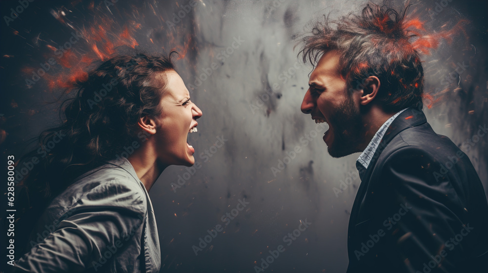 Fototapeta premium woman_and_a_man_are_shouting_at_each_other