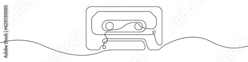 Cassette icon line continuous drawing vector. One line Cassette video player icon vector background. Vintage cassette icon. Continuous outline of a Tape cassette retro icon.