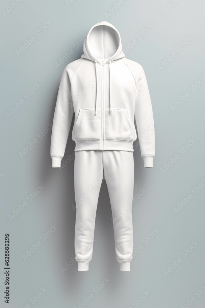 AI generated illustration of a white tracksuit on a gray background AI generated illustration of a white tracksuit on a gray background