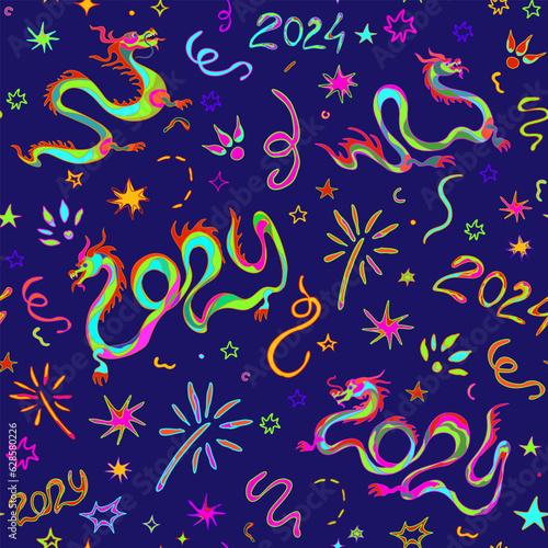 Seamless pattern of 2024 chinese new year