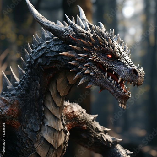 AI generated illustration of a fierce dragon s head with sharp  intimidating teeth
