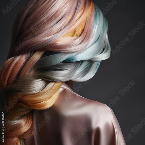 AI generated illustration of a young woman with vibrant, dyed hair