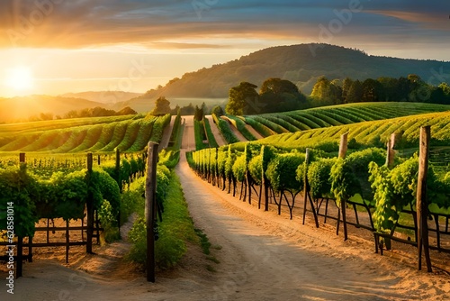 vineyard at sunset generated ai