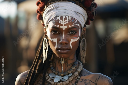 Portrait of a stunning African woman in traditional attire. AI-generated.