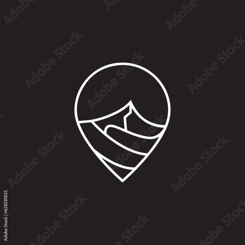 Minimalist Mountain Range with Location Mark. This logo combines the elements of mountains and a location symbol, portraying a simplistic design with artistic lines.