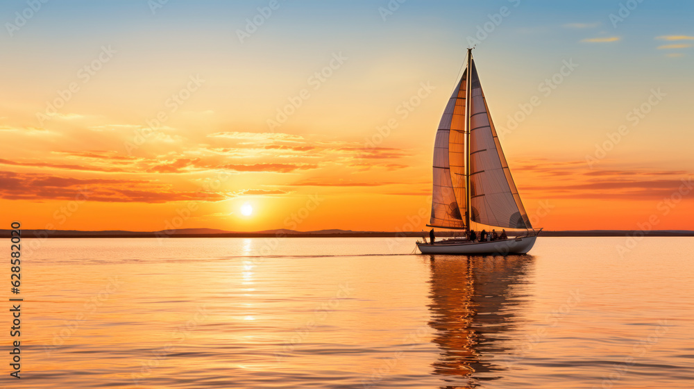 Serene Voyage: Sailing into the Evening Sea. Generative AI