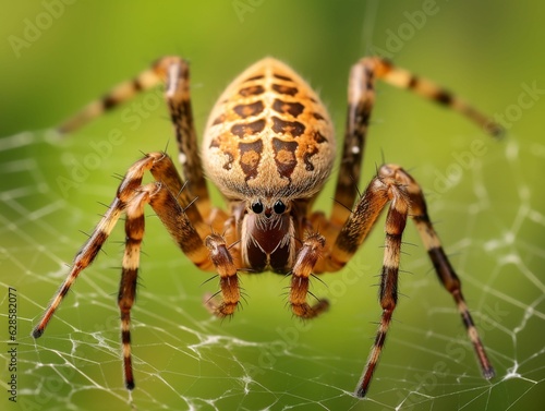 AI generated illustration of a spider in its intricate web