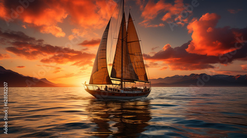 Serene Voyage: Sailing into the Evening Sea. Generative AI © Anthony Paz