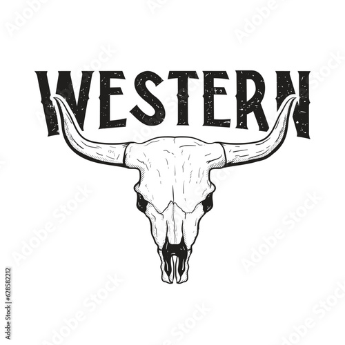 hand drawn of Longhorn Buffalo Bull Cattle Livestock