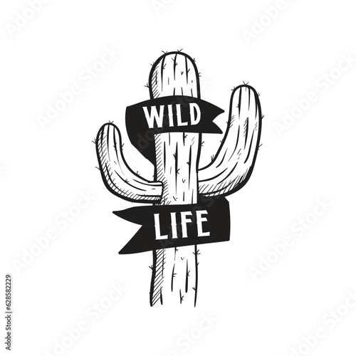 hand drawn cactus wild life western theme vintage vector logo design