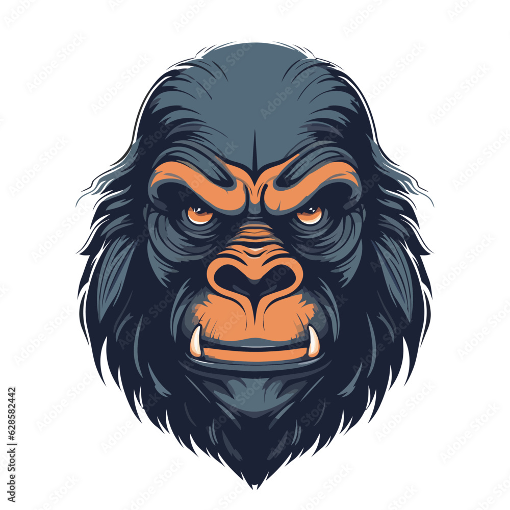 Gorilla head logo design. Cute gorilla face isolated.