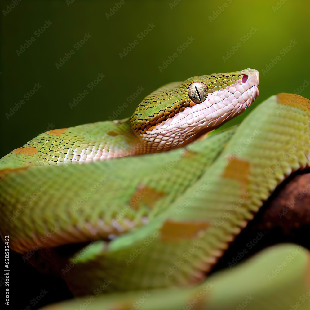 Fototapeta premium The Red-necked Keelback exhibits stunning colors, highlighted in this shot