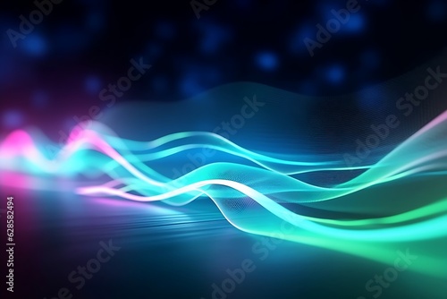 abstract futuristic background with pink blue green glowing neon moving high speed wave lines and bokeh lights. Data transfer concept Fantastic wallpaper, Ai, Generative AI