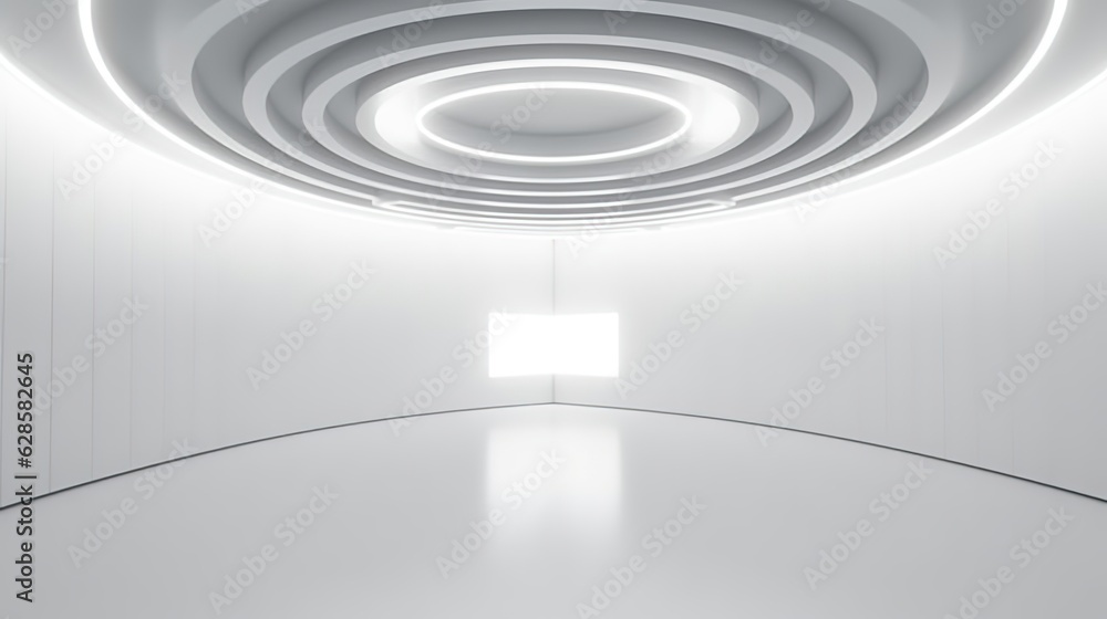 Obraz premium white grey 3D empty circle room with circle line white Ai Generated