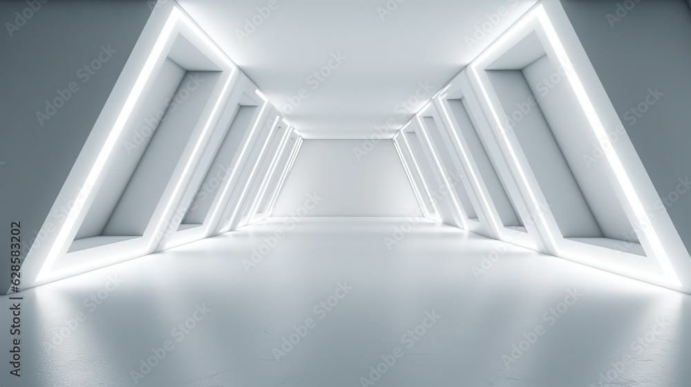 Obraz premium white grey 3D empty circle room with circle line white Ai Generated