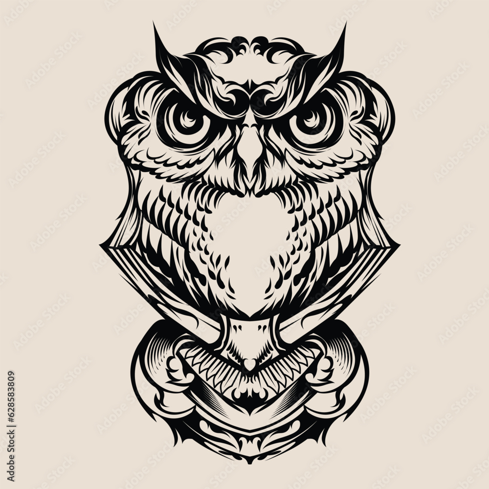 Fototapeta premium owl head vintage illustration