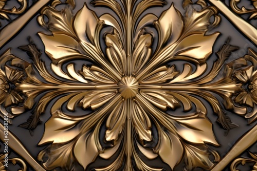 3d rendering of a gold leaf design on a black background