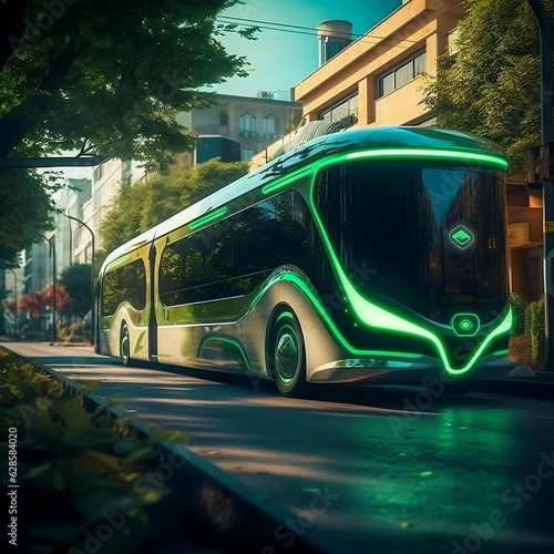 AI generated Eco futuristic green sustainable bus
