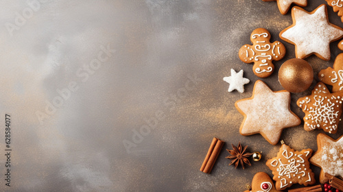 Leinwand Poster Christmas background with gingerbread cookies