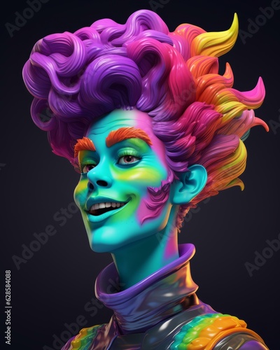 3d rendering of a woman with colorful hair