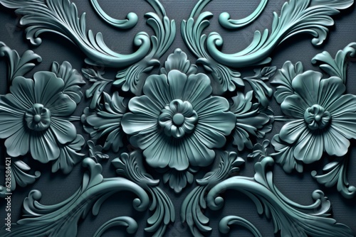 3d rendering of an ornate floral design on a black background