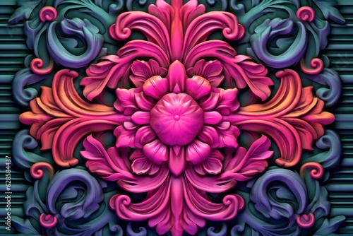3d rendering of an ornate floral design on a black background