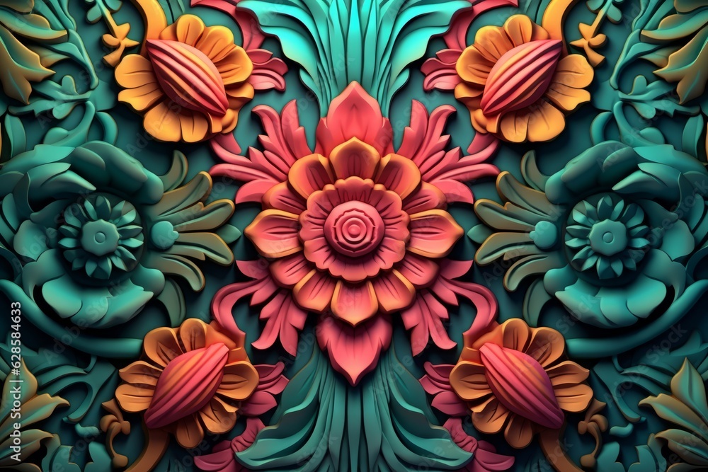 Fototapeta premium 3d rendering of an ornate floral pattern on a blue background