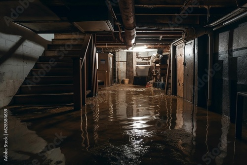 Tela flooded basement with lit light