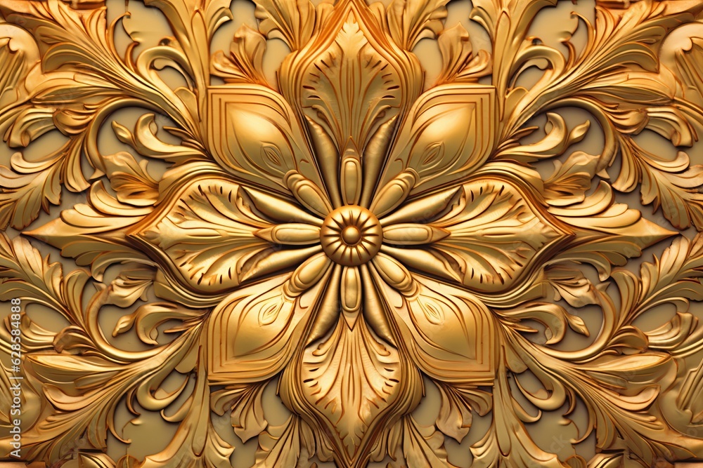 3d rendering of an ornate gold flower on a wall 3d rendering of an ornate gold flower on a wall