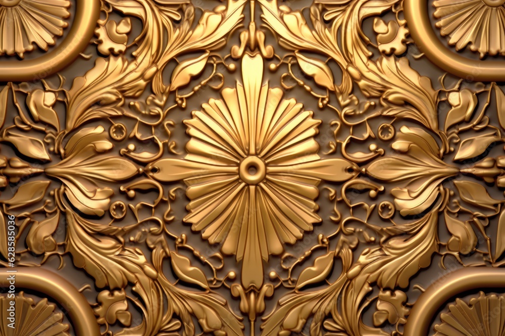 3d rendering of an ornate gold wall